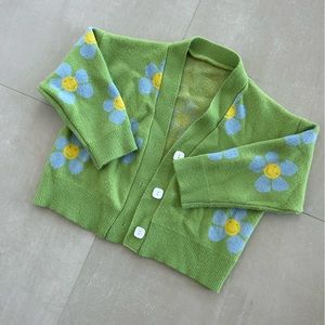 Green Women’s Flower Cardigan Cropped S